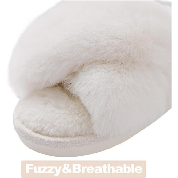 Womens fuzzy slippers open toe memory foam house shoes indoor outdoor comfort - Picture 3 of 7